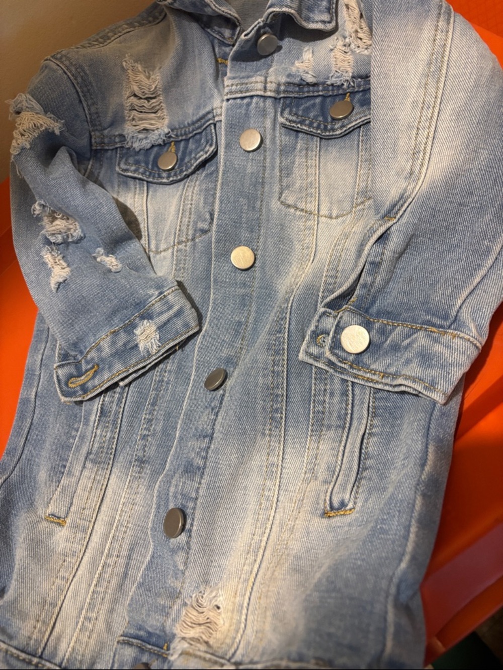 SHEIN Light Blue Ripped Denim Jacket for Kids